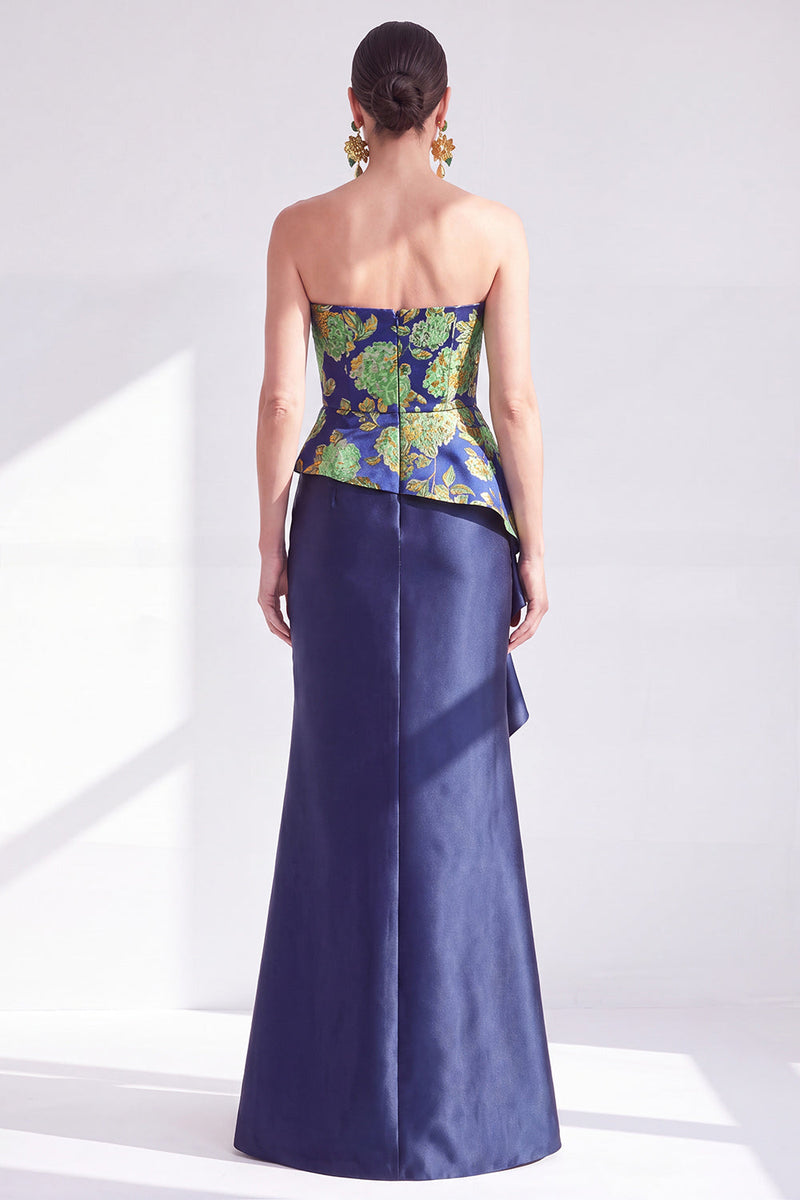 Load image into Gallery viewer, Navy Blue Ruffled Mermaid Strapless Long Mother of the Bride Dress
