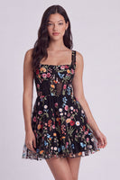 Load image into Gallery viewer, Ivory Square Neck Corset A Line Floral Short Cocktail Dress