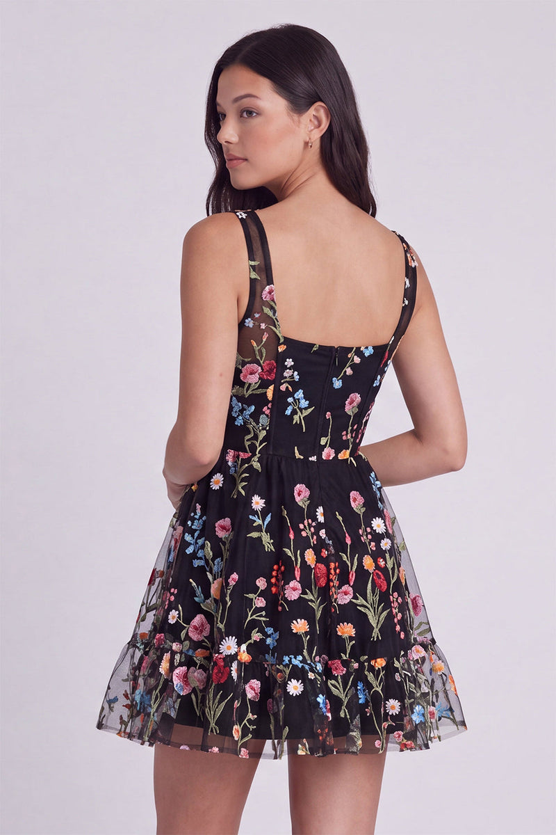 Load image into Gallery viewer, Ivory Square Neck Corset A Line Floral Short Cocktail Dress