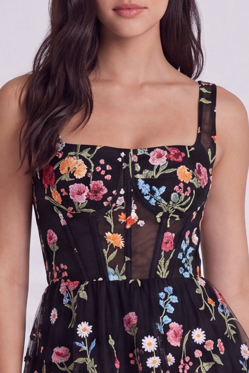 Load image into Gallery viewer, Ivory Square Neck Corset A Line Floral Short Cocktail Dress