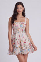 Load image into Gallery viewer, Ivory Square Neck Corset A Line Floral Short Cocktail Dress