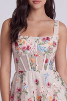 Load image into Gallery viewer, Ivory Square Neck Corset A Line Floral Short Cocktail Dress