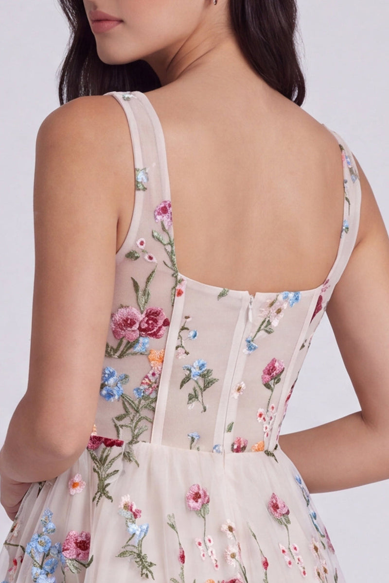 Load image into Gallery viewer, Ivory Square Neck Corset A Line Floral Short Cocktail Dress