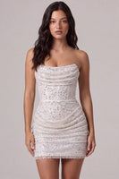 Load image into Gallery viewer, Sparkly Ivory Corset Tight Strapless Sequin Short Cocktail Dress