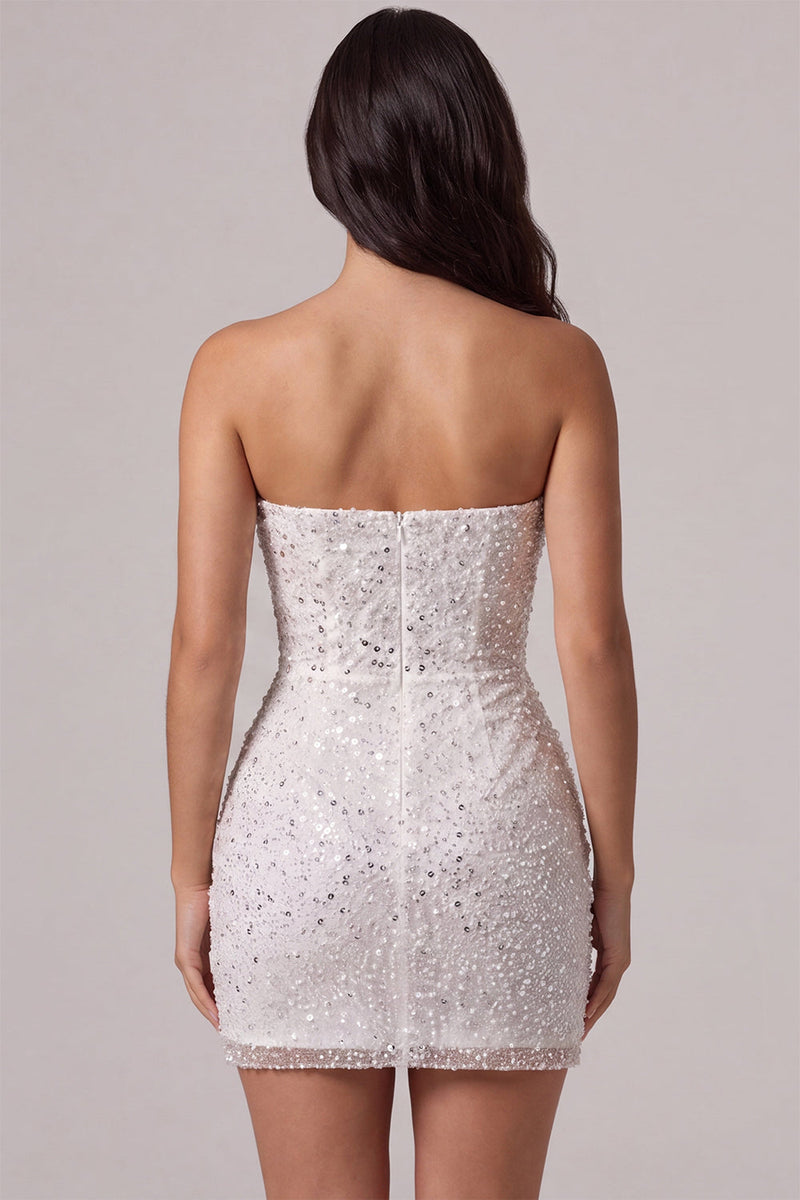 Load image into Gallery viewer, Sparkly Ivory Corset Tight Strapless Sequin Short Cocktail Dress