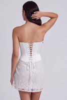 Load image into Gallery viewer, Ivory Lace Corset Strapless Tight Ruched Short Cocktail Dress