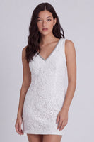 Load image into Gallery viewer, Sparkly Ivory Lace Tight V-Neck Short Graduation Dress with Beading