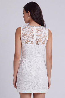 Sparkly Ivory Lace Tight V-Neck Short Graduation Dress with Beading