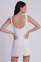 Load image into Gallery viewer, Ivory Floral A-Line Square Neck Short Graduation Dress with Bows