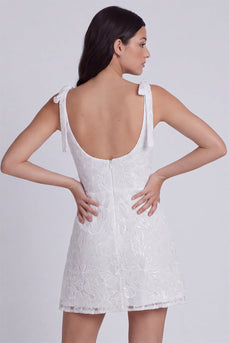 Ivory Floral A-Line Square Neck Short Graduation Dress with Bows