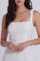 Load image into Gallery viewer, Ivory Floral A-Line Square Neck Short Graduation Dress with Bows
