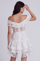 Load image into Gallery viewer, Ivory Floral A Line Corset Tiered Short Graduation Dress with Bow