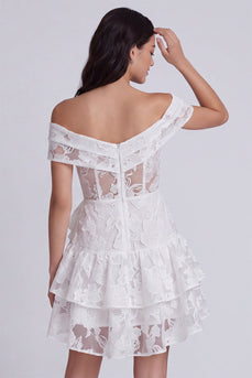 Ivory Floral A Line Corset Tiered Short Graduation Dress with Bow