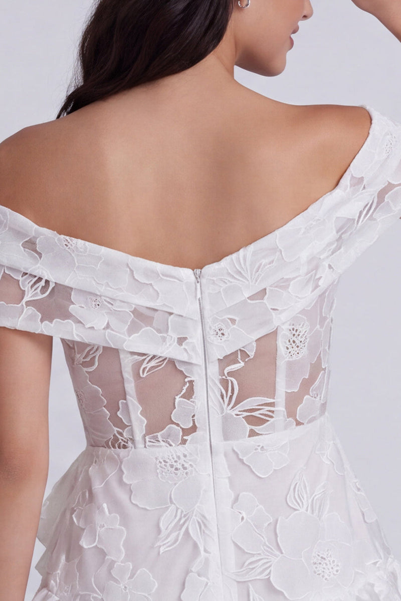 Load image into Gallery viewer, Ivory Floral A Line Corset Tiered Short Graduation Dress with Bow