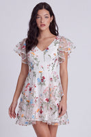 Load image into Gallery viewer, Ivory A-Line Floral V-Neck Short Cocktail Dress with Sleeves