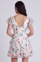 Load image into Gallery viewer, Ivory A-Line Floral V-Neck Short Cocktail Dress with Sleeves