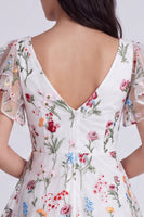 Load image into Gallery viewer, Ivory A-Line Floral V-Neck Short Cocktail Dress with Sleeves