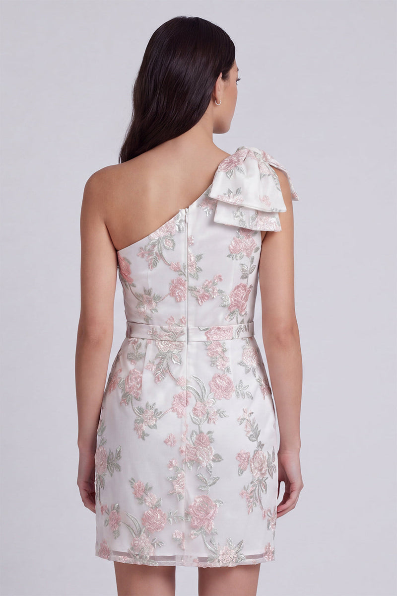 Load image into Gallery viewer, Ivory Tight One Shoulder Floral Short Graduation Dress with Bow