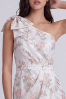 Load image into Gallery viewer, Ivory Tight One Shoulder Floral Short Graduation Dress with Bow