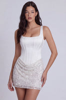 Load image into Gallery viewer, Sparkly Ivory Tight Square Neck Sequins Ruched Short Corset Cocktail Dress
