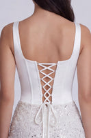 Load image into Gallery viewer, Sparkly Ivory Tight Square Neck Sequins Ruched Short Corset Cocktail Dress