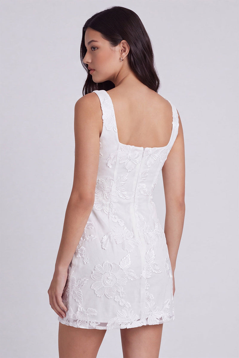 Load image into Gallery viewer, Floral Ivory Tight Square Neck Short Graduation Dress