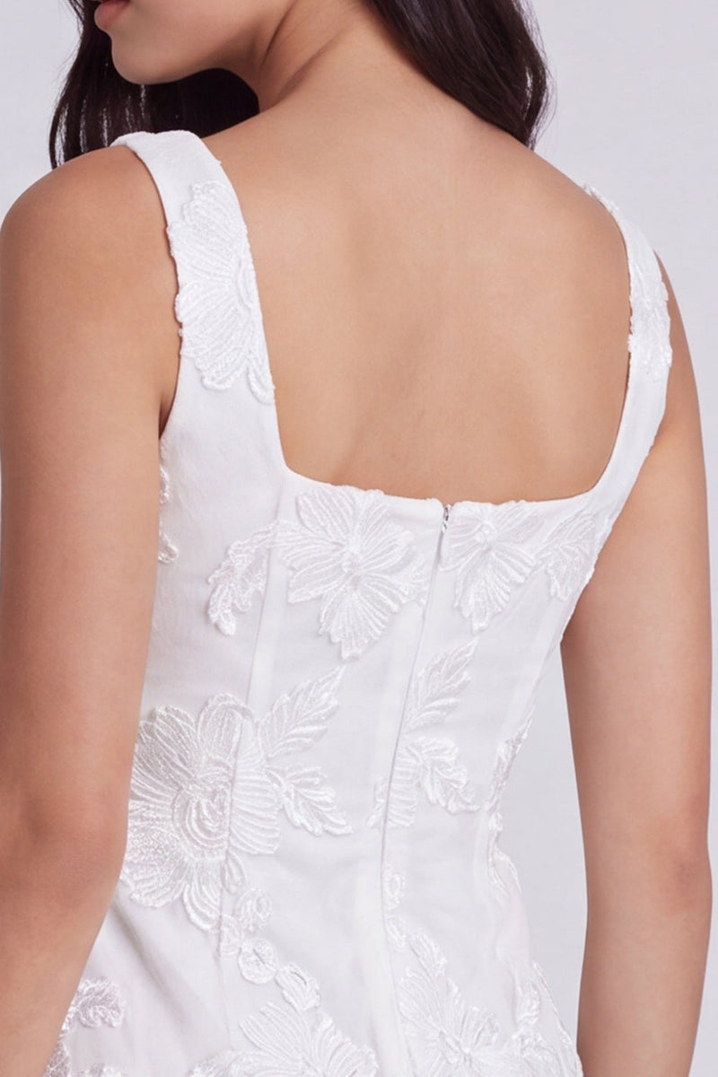 Load image into Gallery viewer, Floral Ivory Tight Square Neck Short Graduation Dress