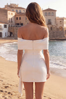 Load image into Gallery viewer, Ivory Tight Off the Shoulder Ruched Short Graduation Dress with Bow