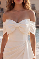 Load image into Gallery viewer, Ivory Tight Off the Shoulder Ruched Short Graduation Dress with Bow