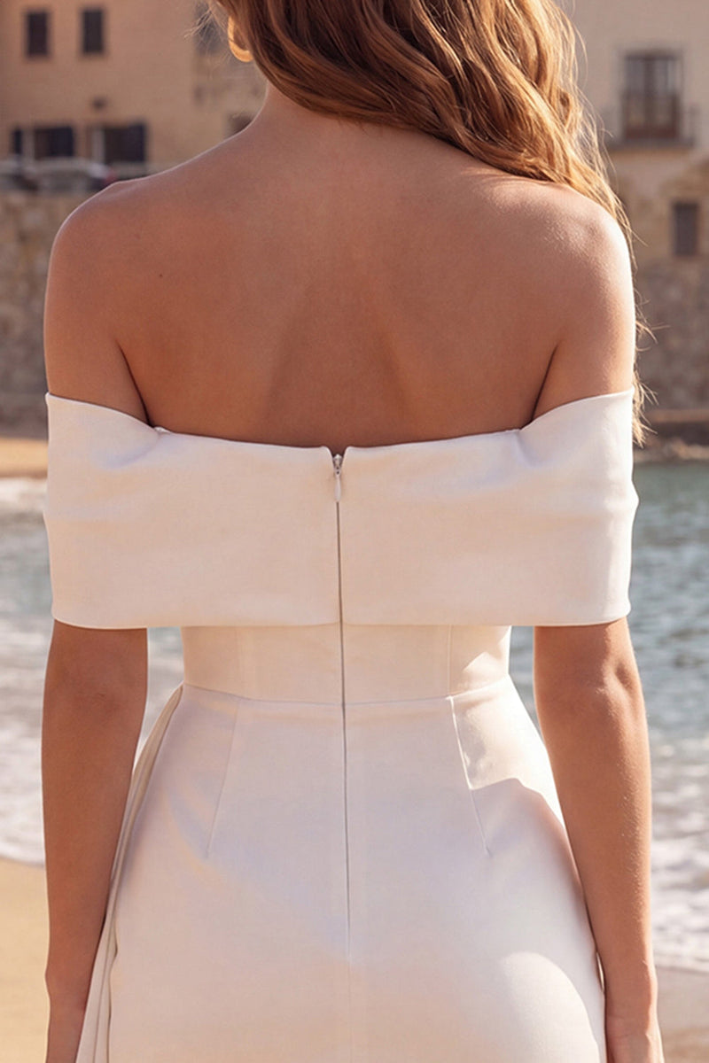 Load image into Gallery viewer, Ivory Tight Off the Shoulder Ruched Short Graduation Dress with Bow