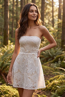 Load image into Gallery viewer, Ivory A-Line Strapless Floral Short Graduation Dress