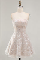 Load image into Gallery viewer, Ivory A-Line Strapless Floral Short Graduation Dress