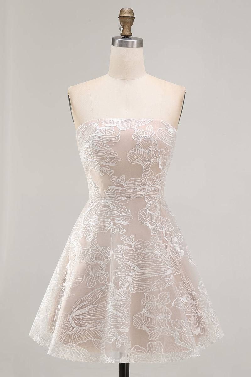 Load image into Gallery viewer, Ivory A-Line Strapless Floral Short Graduation Dress