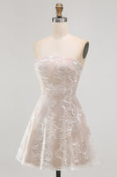 Load image into Gallery viewer, Ivory A-Line Strapless Floral Short Graduation Dress