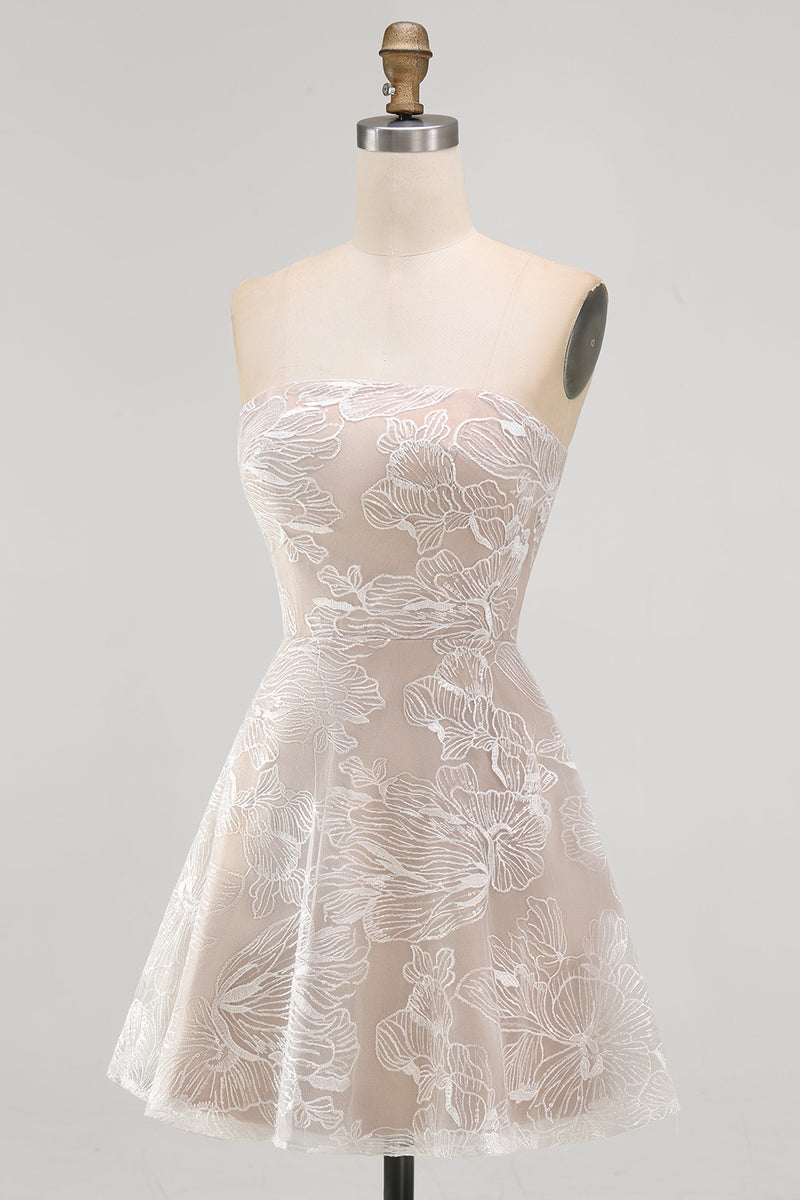 Load image into Gallery viewer, Ivory A-Line Strapless Floral Short Graduation Dress