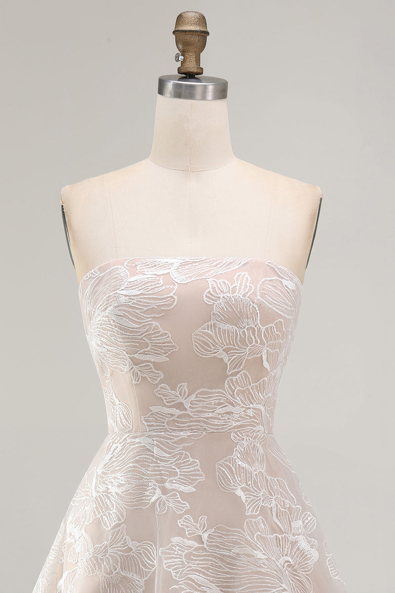 Load image into Gallery viewer, Ivory A-Line Strapless Floral Short Graduation Dress