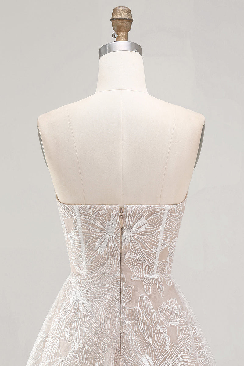 Load image into Gallery viewer, Ivory A-Line Strapless Floral Short Graduation Dress