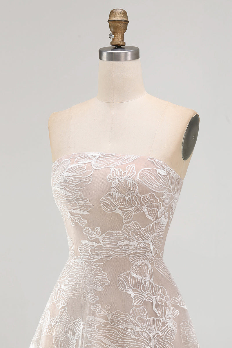 Load image into Gallery viewer, Ivory A-Line Strapless Floral Short Graduation Dress