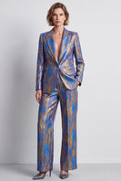 Load image into Gallery viewer, Blue Peak Lapel Printed 2 Piece Work Suits with Pockets