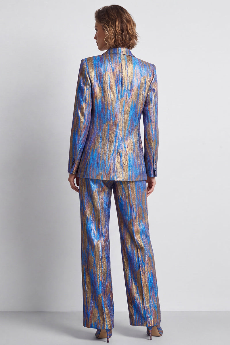 Load image into Gallery viewer, Blue Peak Lapel Printed 2 Piece Work Suits with Pockets