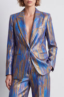 Load image into Gallery viewer, Blue Peak Lapel Printed 2 Piece Work Suits with Pockets