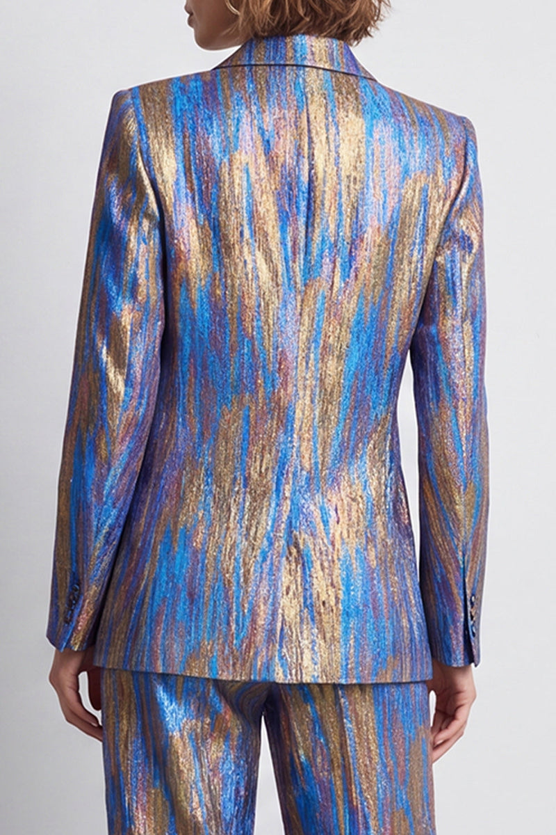 Load image into Gallery viewer, Blue Peak Lapel Printed 2 Piece Work Suits with Pockets