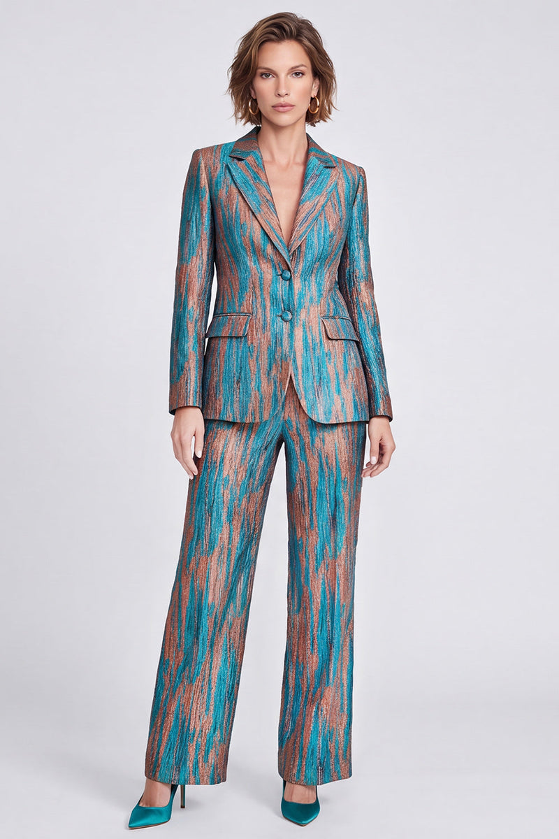 Load image into Gallery viewer, Blue Peak Lapel Printed 2 Piece Work Suits with Pockets
