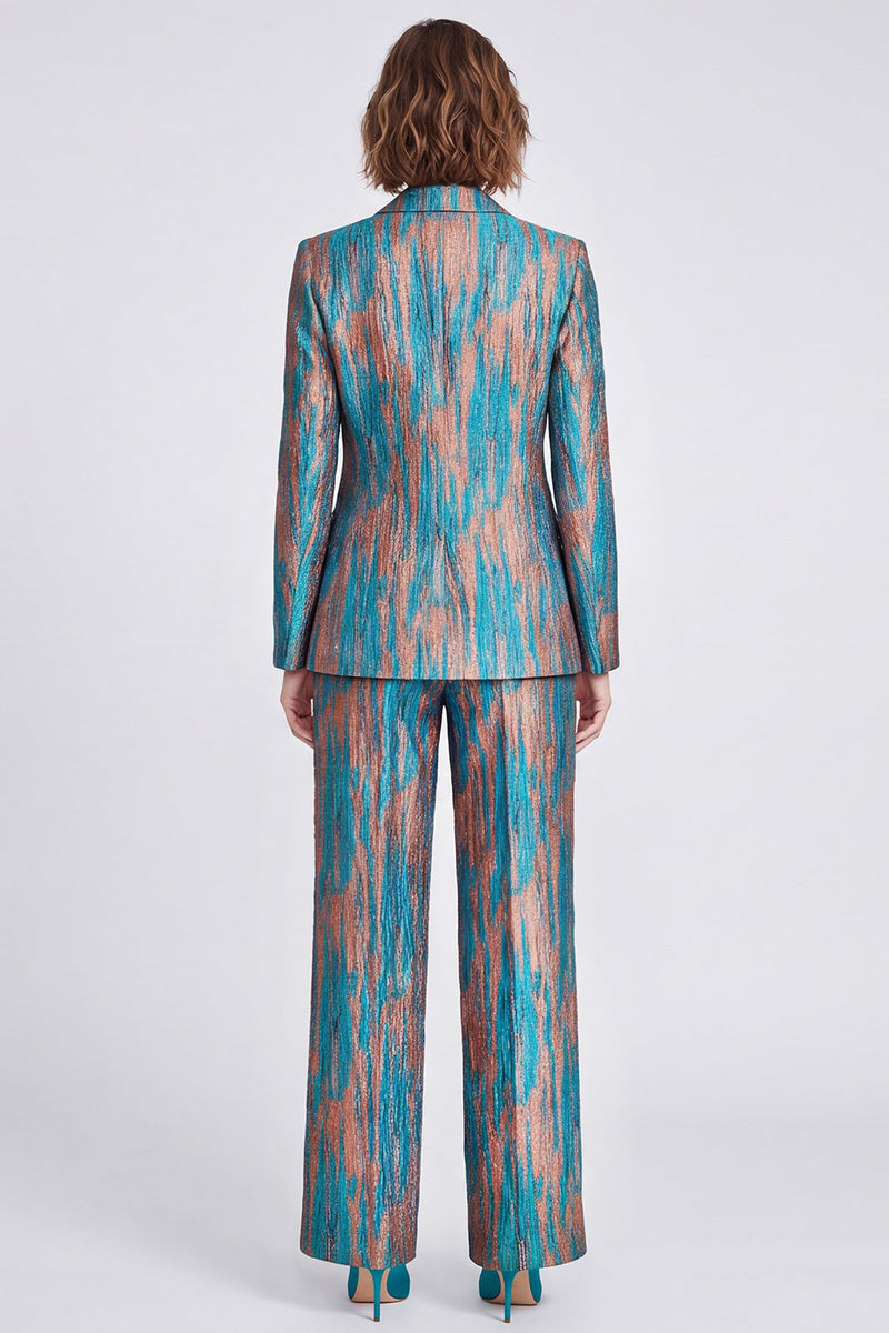 Load image into Gallery viewer, Blue Peak Lapel Printed 2 Piece Work Suits with Pockets