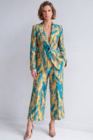 Load image into Gallery viewer, Yellow and Purple Peak Lapel 2 Piece Printed Work Suits