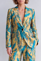 Load image into Gallery viewer, Yellow and Purple Peak Lapel 2 Piece Printed Work Suits