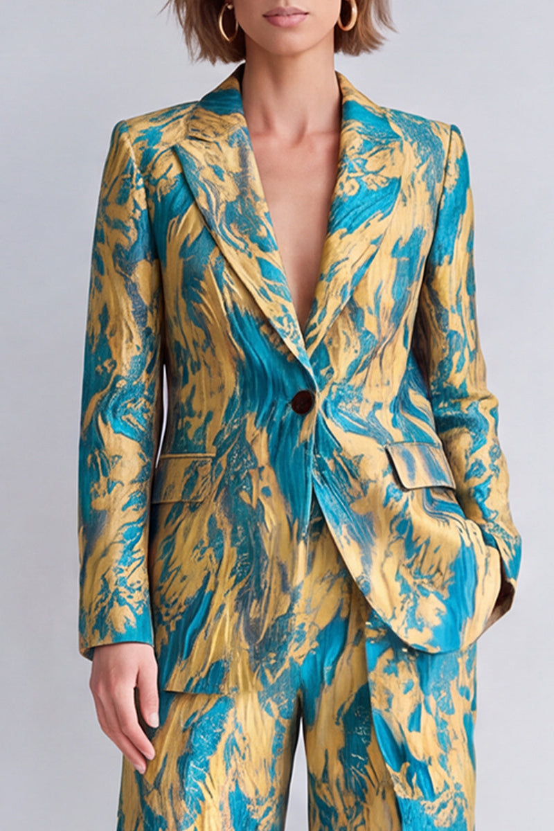Load image into Gallery viewer, Yellow and Purple Peak Lapel 2 Piece Printed Work Suits