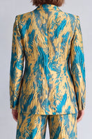 Load image into Gallery viewer, Yellow and Purple Peak Lapel 2 Piece Printed Work Suits