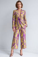 Load image into Gallery viewer, Yellow and Purple Peak Lapel 2 Piece Printed Work Suits