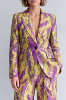 Load image into Gallery viewer, Yellow and Purple Peak Lapel 2 Piece Printed Work Suits